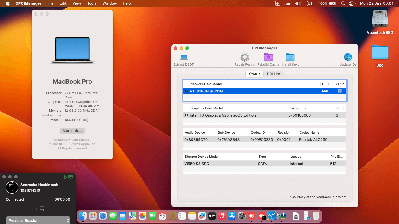 Success Hackintosh macOS Ventura 13.6.1 Build 23G313 in Lenovo Ideapad 320-14ISK